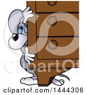 Clipart Of A Cartoon Mouse Hiding Behind A Dresser Royalty Free Vector Illustration