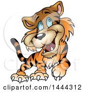 Poster, Art Print Of Cartoon Happy Blue Eyed Tiger Walking