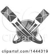 Clipart Of Grayscale Envelopes Shooting Around A Globe Royalty Free Vector Illustration
