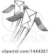 Clipart Of A Grayscale Flying Envelopes With Wings Royalty Free Vector Illustration by Vector Tradition SM