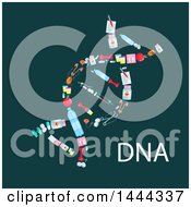 Poster, Art Print Of Flat Styled Dna Double Helix With Medical Icons