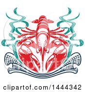Clipart Of A Red Lobster With Seaweed And A Net Royalty Free Vector Illustration by Vector Tradition SM