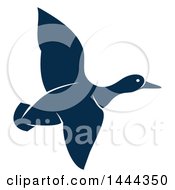 Poster, Art Print Of Navy Blue Flying Duck Or Goose With A White Outline