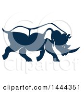Poster, Art Print Of Navy Blue Rhinoceros With A White Outline