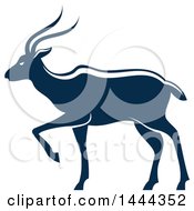Poster, Art Print Of Navy Blue Gazelle Antelope With A White Outline