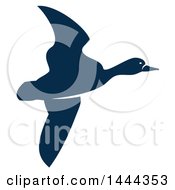 Clipart Of A Navy Blue Flying Duck Or Goose With A White Outline Royalty Free Vector Illustration by Vector Tradition SM