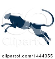 Poster, Art Print Of Navy Blue Leaping Big Cat With A White Outline