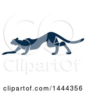 Clipart Of A Navy Blue Stalking Big Cat With A White Outline Royalty Free Vector Illustration by Vector Tradition SM