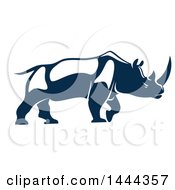 Poster, Art Print Of Navy Blue Rhino With A White Outline
