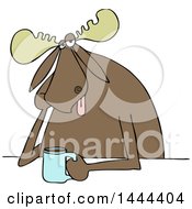 Cartoon Depressed Moose Sitting With A Cup Of Coffee