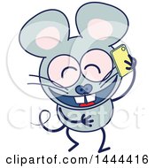 Poster, Art Print Of Cartoon Chatty Mouse Mascot Character Talking On A Cell Phone