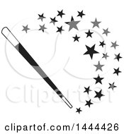 Clipart Of A Black And White Magic Wand With A Curve Of Stars Royalty Free Vector Illustration by Johnny Sajem