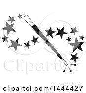 Clipart Of A Black And White Magic Wand With A Swish Of Stars Royalty Free Vector Illustration by Johnny Sajem