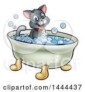 Poster, Art Print Of Cartoon Happy Cat Sitting In A Bath Tub
