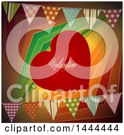 Poster, Art Print Of Red Valentine Love Heart Over Colorful Stripes With Party Bunting Banners