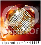 Poster, Art Print Of 3d Golden Disco Ball With Headphones Over A Star And Flare Background