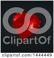 Poster, Art Print Of 3d Red Love Heart Over Black Honeycomb Metal