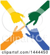 Poster, Art Print Of Group Of Colorful Hands Pointing To A Central Spot