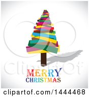 Clipart Of A Colorful Abstract Tree And Merry Christmas Text On A Shaded Background Royalty Free Vector Illustration