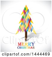 Clipart Of A Colorful Abstract Tree And Merry Christmas Text On A Shaded Background Royalty Free Vector Illustration