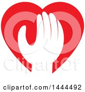 Clipart Of A Red Heart With A Reaching Hand Royalty Free Vector Illustration