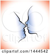 Poster, Art Print Of Profiled Silhouetted Couples Faces With Red Shading