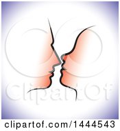 Poster, Art Print Of Profiled Silhouetted Couples Faces With Purple Shading