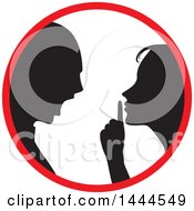 Clipart Of A Black Silhouetted Woman Shushing And Arguing With A Man Inside A Circle Royalty Free Vector Illustration
