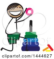Clipart Of A Happy Stick Boy Stacking Rings Royalty Free Vector Illustration