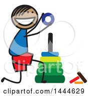Clipart Of A Happy Stick Boy Stacking Rings Royalty Free Vector Illustration