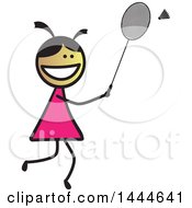 Clipart Of A Stick Girl Playing Badminton Royalty Free Vector Illustration