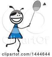 Clipart Of A Stick Girl Playing Badminton Royalty Free Vector Illustration