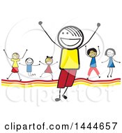 Poster, Art Print Of Group Of Stick Children Cheering