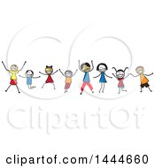 Clipart Of A Group Of Stick Children Cheering Royalty Free Vector Illustration