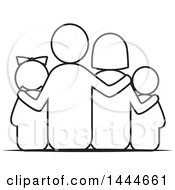 Poster, Art Print Of Black And White Lineart Rear View Of A Family