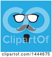 Poster, Art Print Of Face With A Mustache Goatee And Glasses On Blue