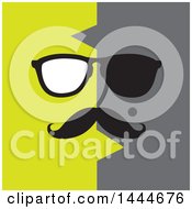 Poster, Art Print Of Face With A Mustache Mole And Glasses On Green And Gray