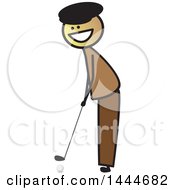 Clipart Of A Happy Stick Man Golfing Royalty Free Vector Illustration