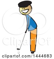 Clipart Of A Happy Stick Man Golfing Royalty Free Vector Illustration