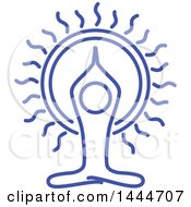 Clipart Of A Blue Meditating Person And Sun Royalty Free Vector Illustration