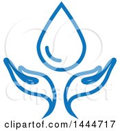 Clipart Of A Blue Water Drop And Hands Design Royalty Free Vector Illustration