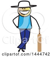 Poster, Art Print Of Happy Stick Man Leaning On A Cricket Bat