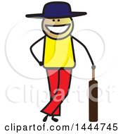 Clipart Of A Happy Stick Man Leaning On A Cricket Bat Royalty Free Vector Illustration by ColorMagic