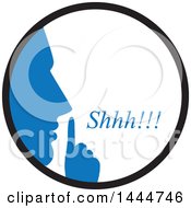 Clipart Of A Blue Silhouetted Man Shushing Inside A Circle Royalty Free Vector Illustration