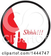 Clipart Of A Red Silhouetted Man Shushing Inside A Circle Royalty Free Vector Illustration