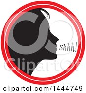 Clipart Of A Black Silhouetted Woman Shushing Inside A Circle Royalty Free Vector Illustration