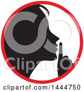 Clipart Of A Black Silhouetted Woman Shushing Inside A Circle Royalty Free Vector Illustration by ColorMagic