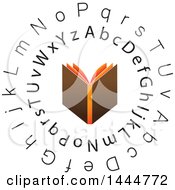 Clipart Of A Book Open And Upright In A Circle Of Letters Royalty Free Vector Illustration