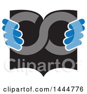 Clipart Of A Pair Of Blue Hands Holding A Book Royalty Free Vector Illustration
