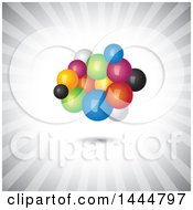 Clipart Of A Cluster Of Colorful Bubbles Over Gray Rays Royalty Free Vector Illustration